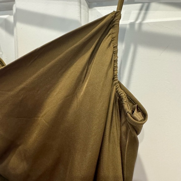 FRAME slip dress silk denim olive green dress with spaghetti straps - Picture 8 of 11